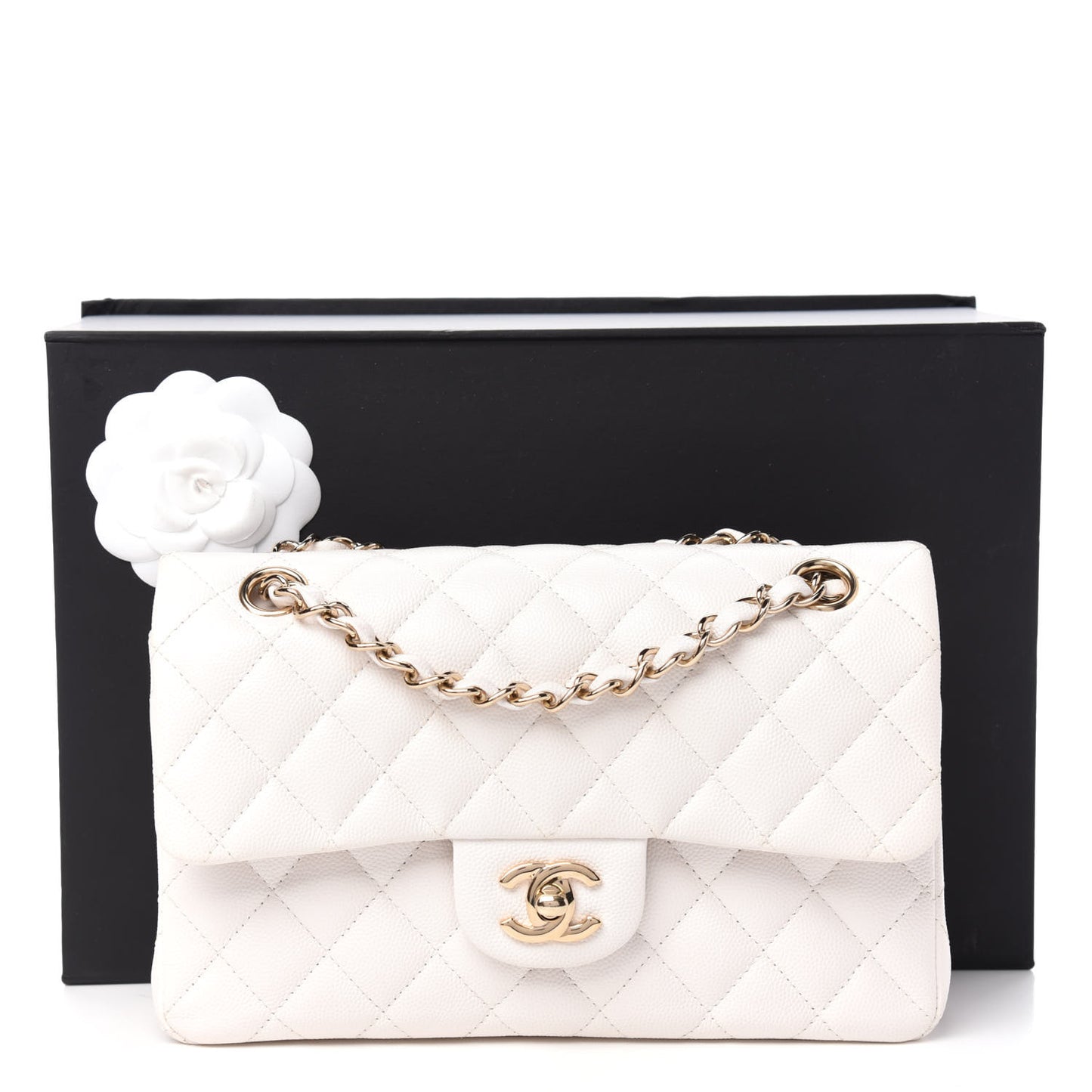 Caviar Quilted Small Double Flap White