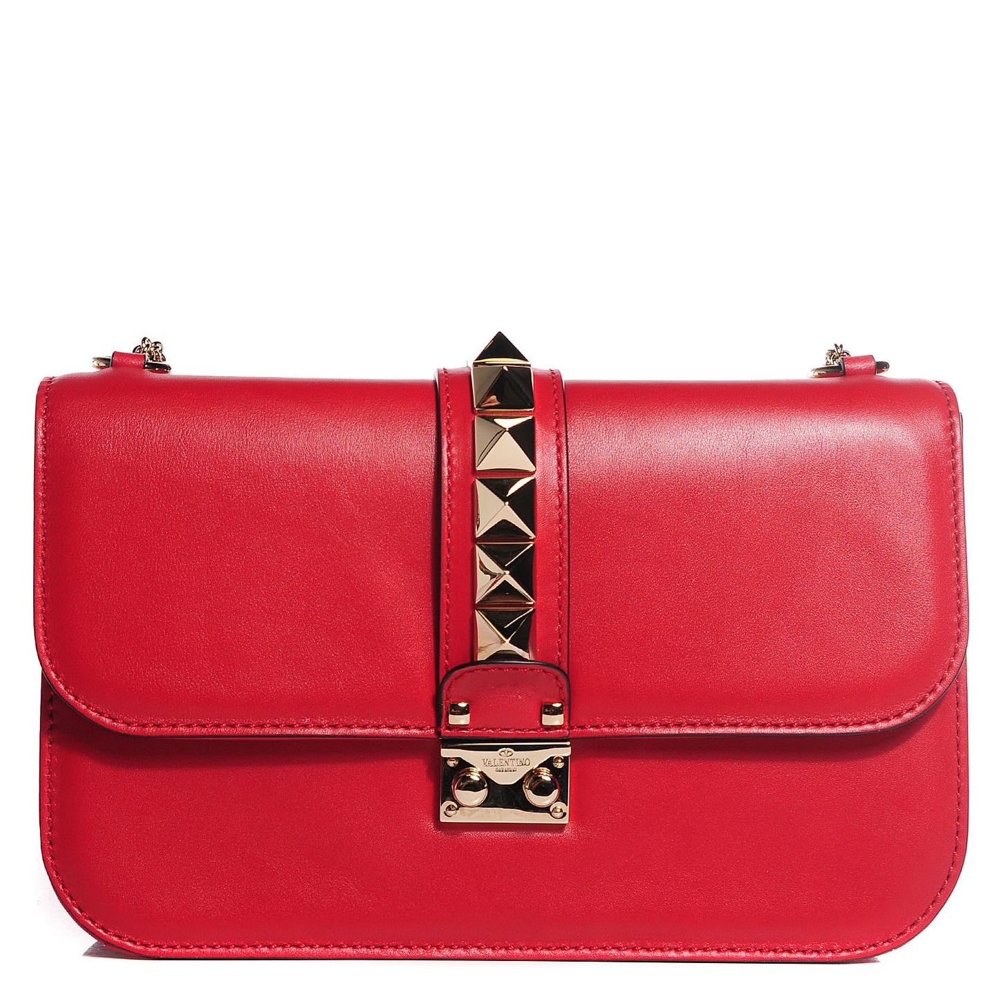 Vitello Medium Glam Lock Rockstud Flap Red