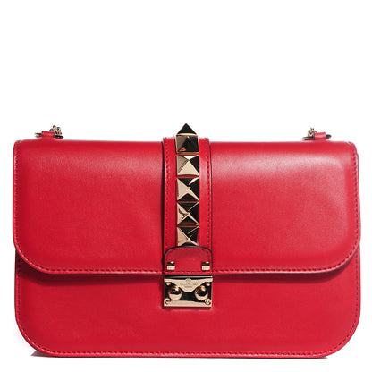 Valentino Garavani Vitello Medium Glam Lock Rockstud Flap Red 1 of 7