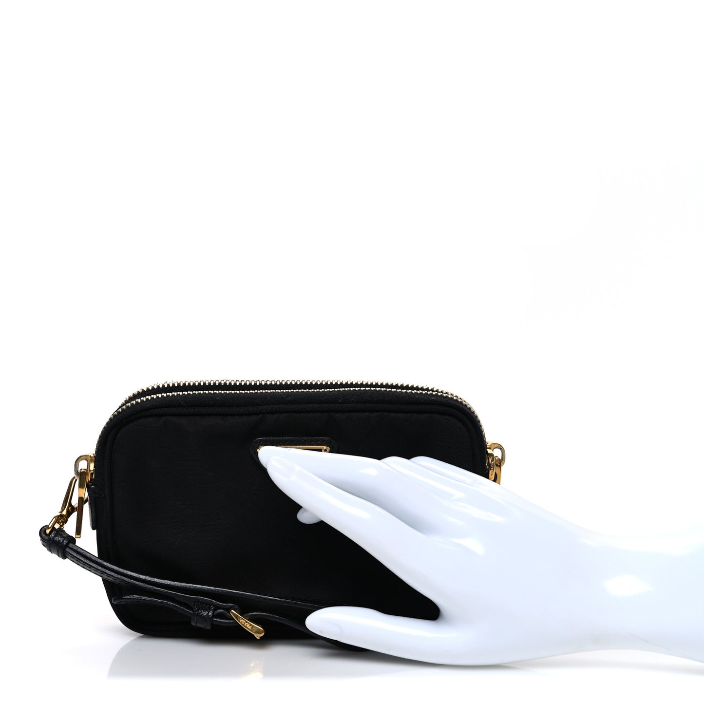 Nylon Saffiano Triangle Mini Wristlet Pouch Black