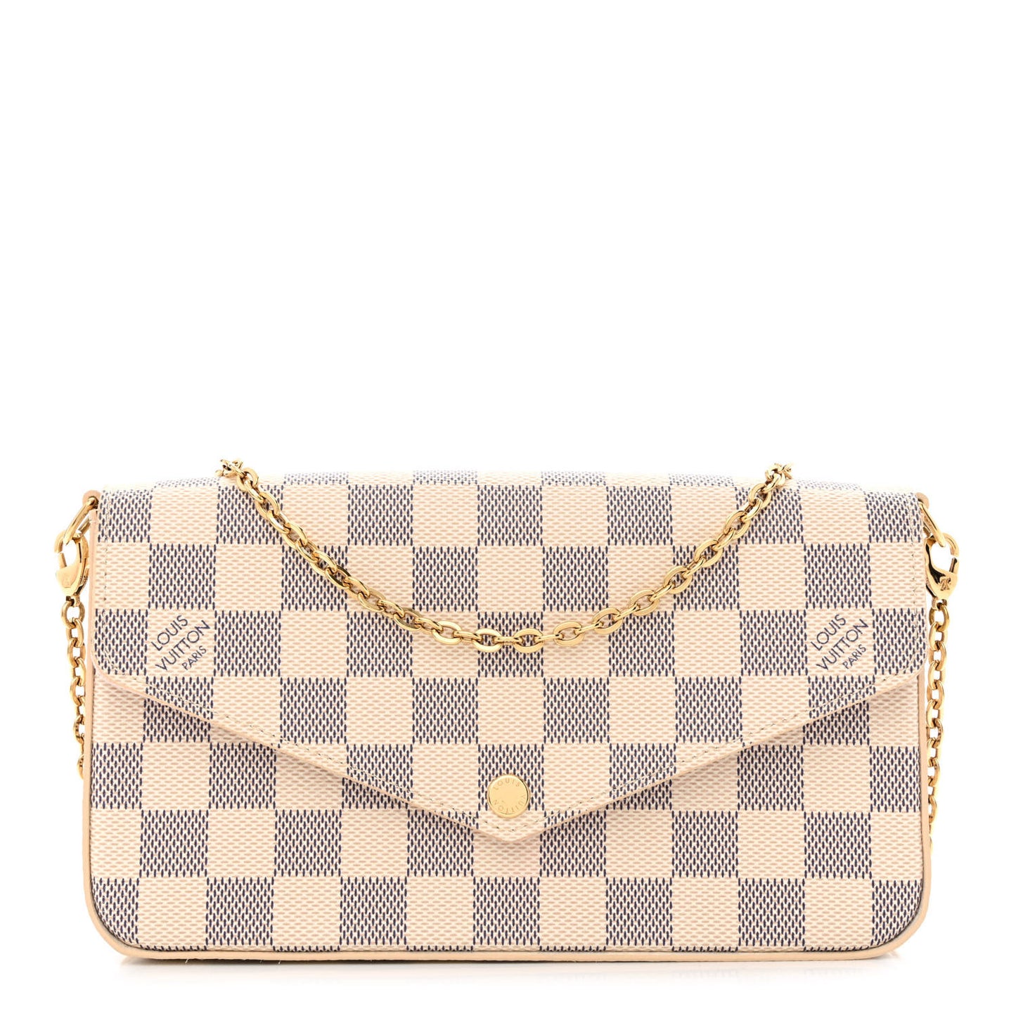 Damier Azur Pochette Felicie Chain Wallet Rose Ballerine