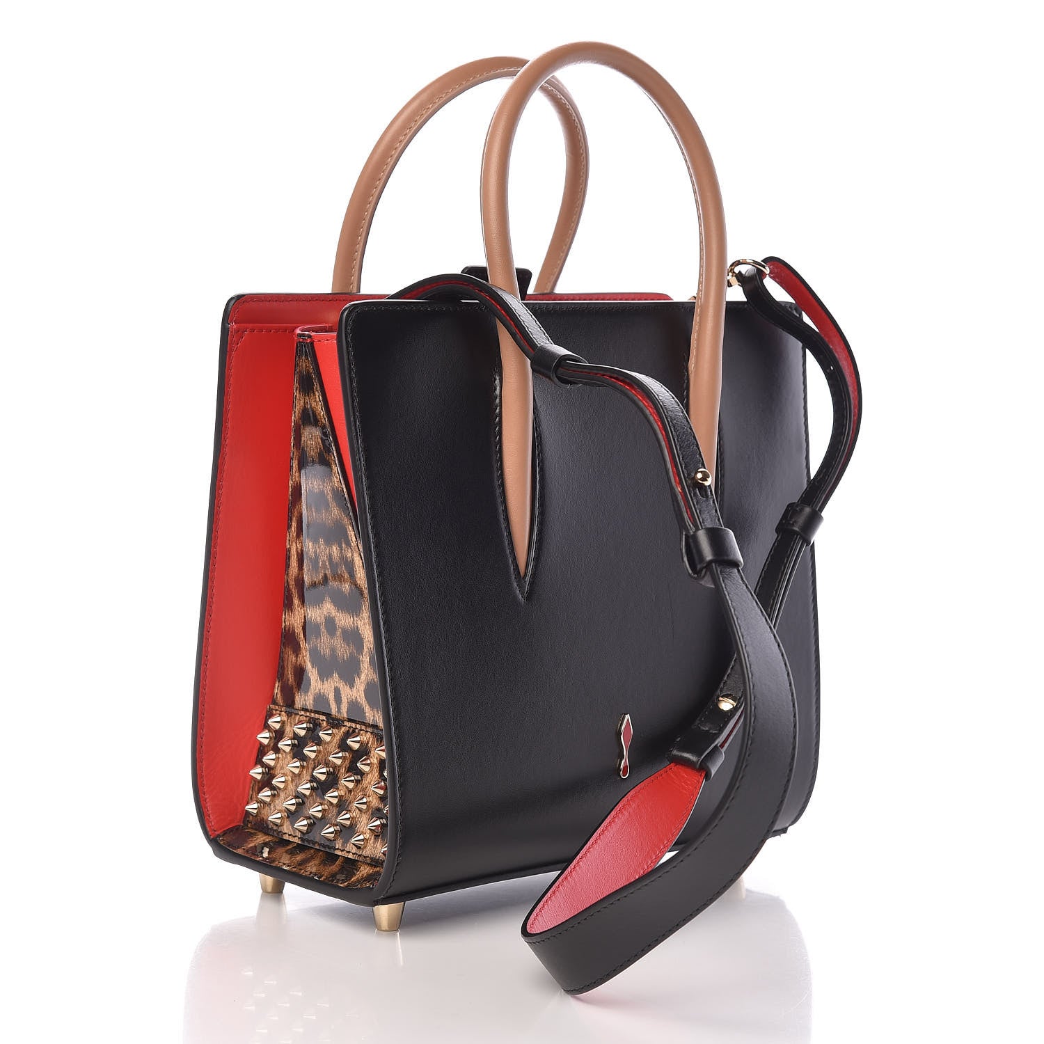 Christian Louboutin Calfskin Patent Leopard Studded Small Paloma Black 3 of 10