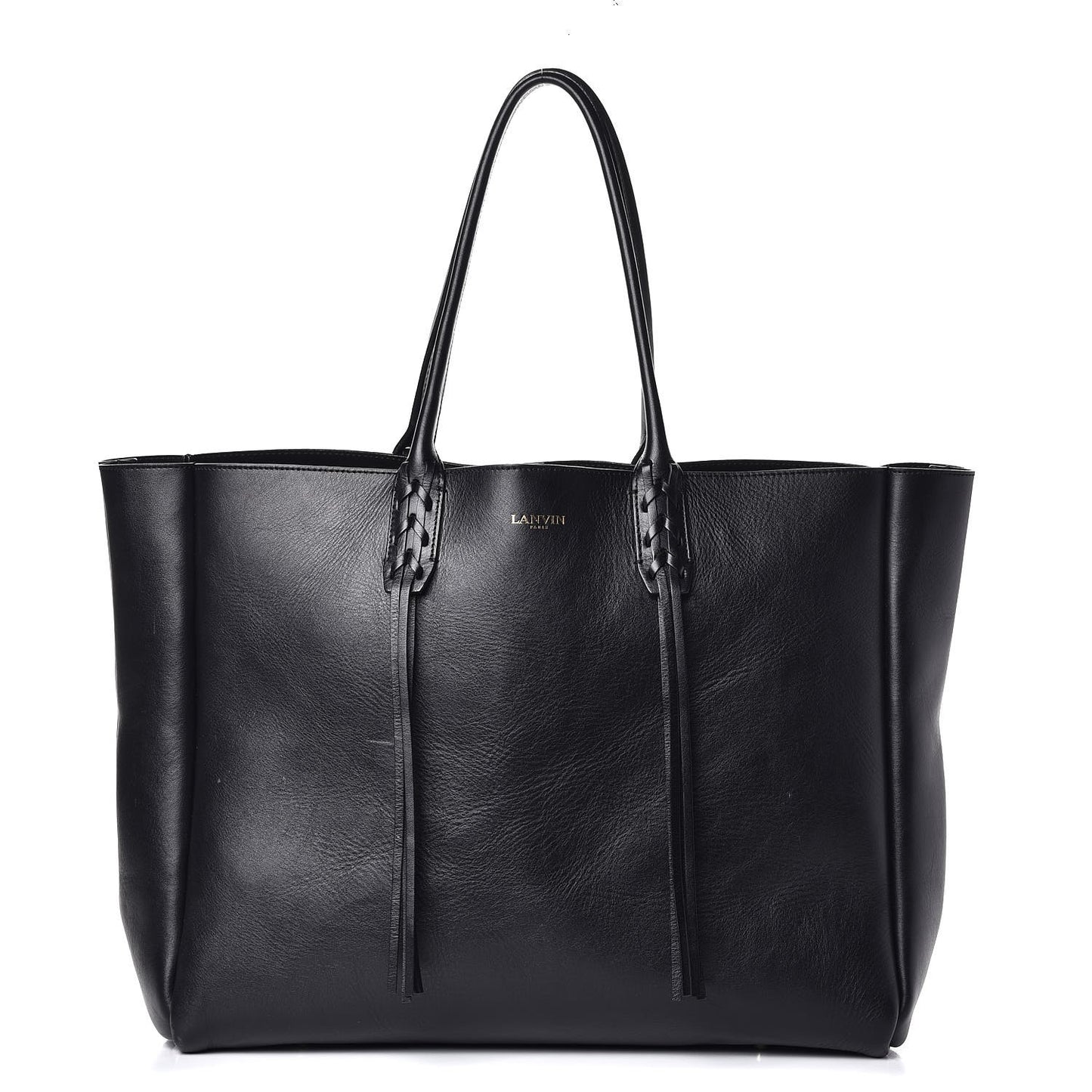 Smooth Calfskin Medium Fringe Shopper Tote Black