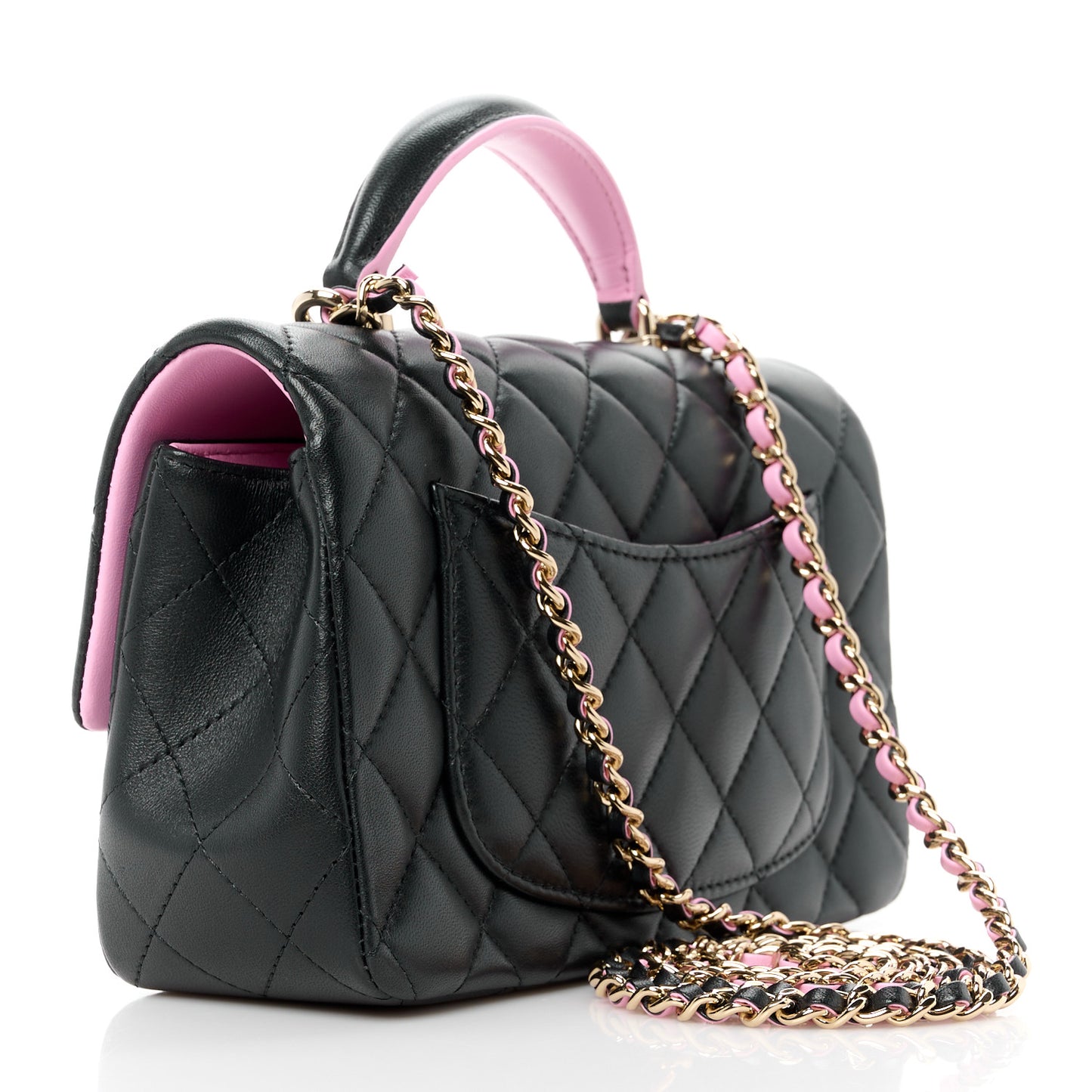Lambskin Quilted Bi-Color Mini Top Handle Rectangular Flap Black Lilac