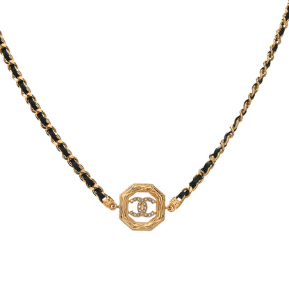 Chanel Metal Calfskin Crystal Chain CC Choker Necklace Black Gold 1 of 6