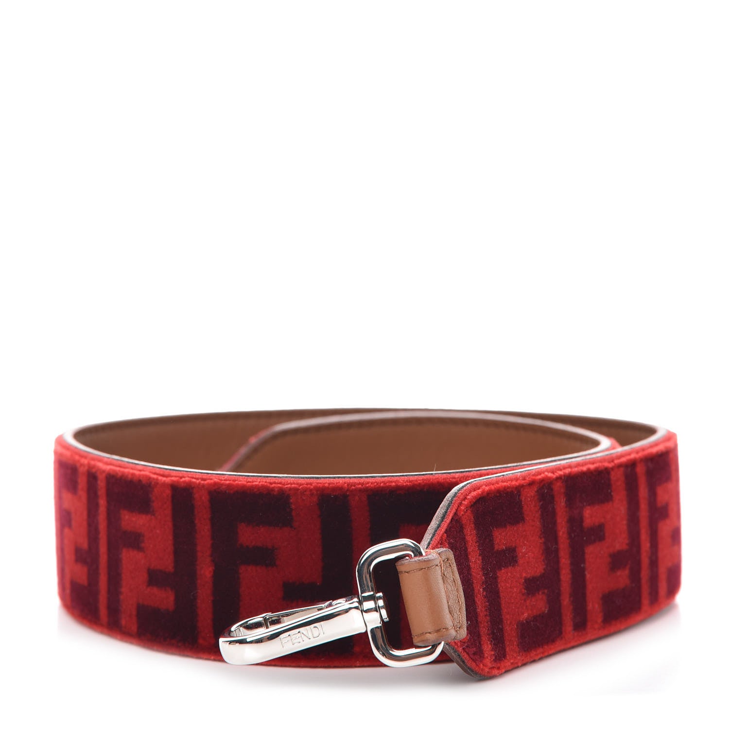 Fendi Velvet Tapestry Calfskin FF Strap You Rosso Corteccia 1 of 4