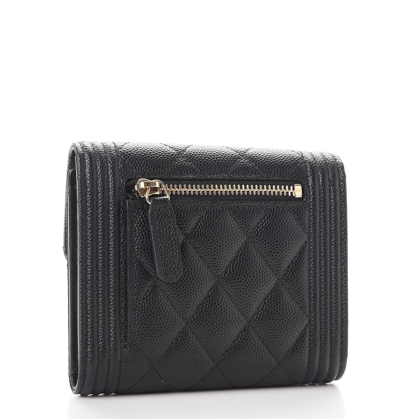 Caviar Quilted Compact Boy Wallet Black