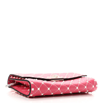 Valentino Garavani Lambskin Free Rockstud Spike Wallet On Chain Shadow Pink 3 of 9