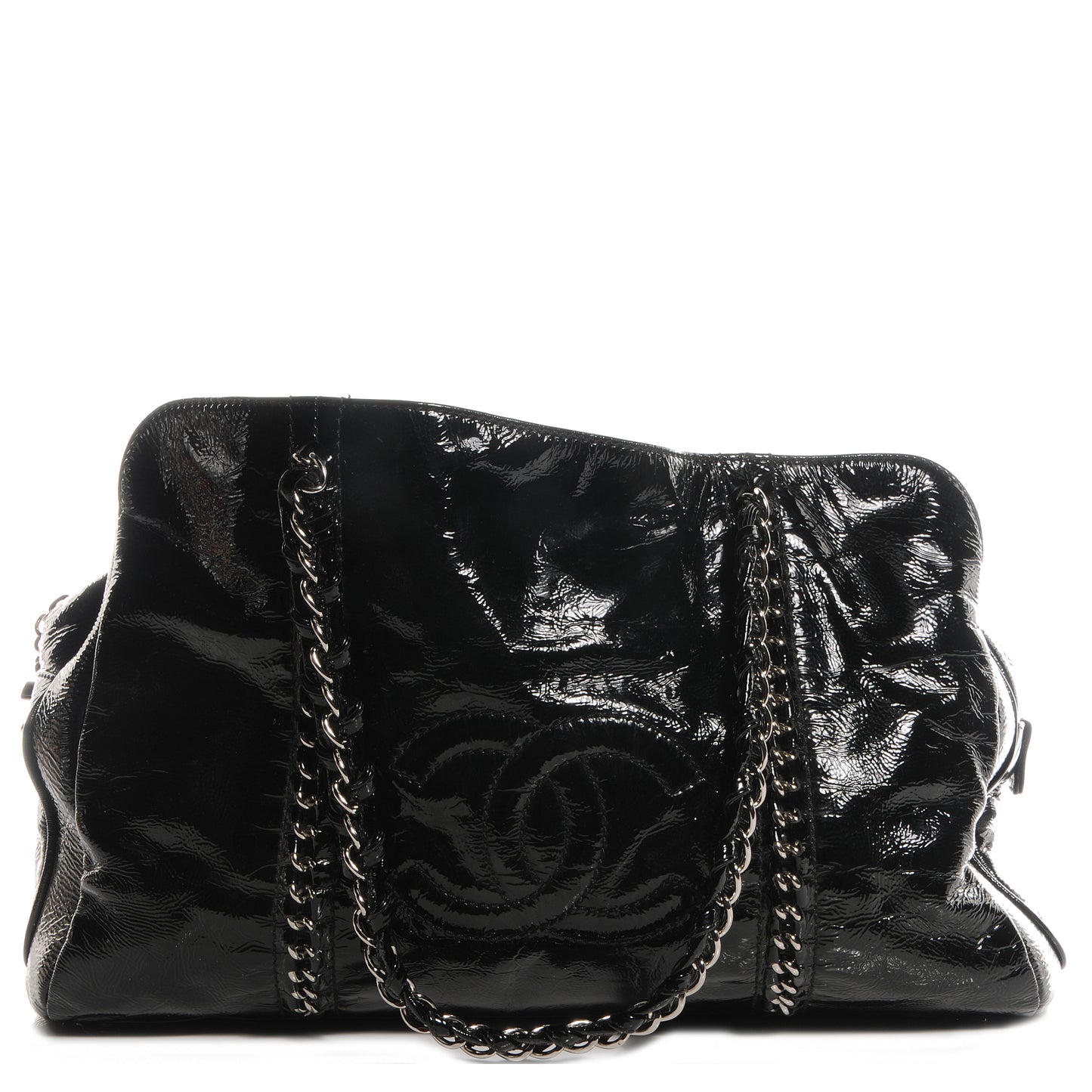 Patent Calfskin Large Luxe Ligne Tote Black