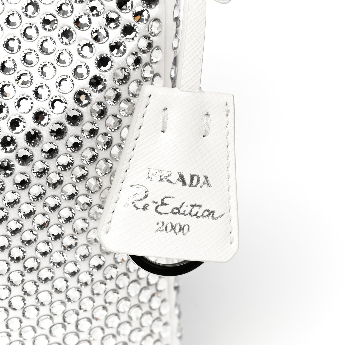 Satin Crystal Mini Re-Edition 2000 Bag White