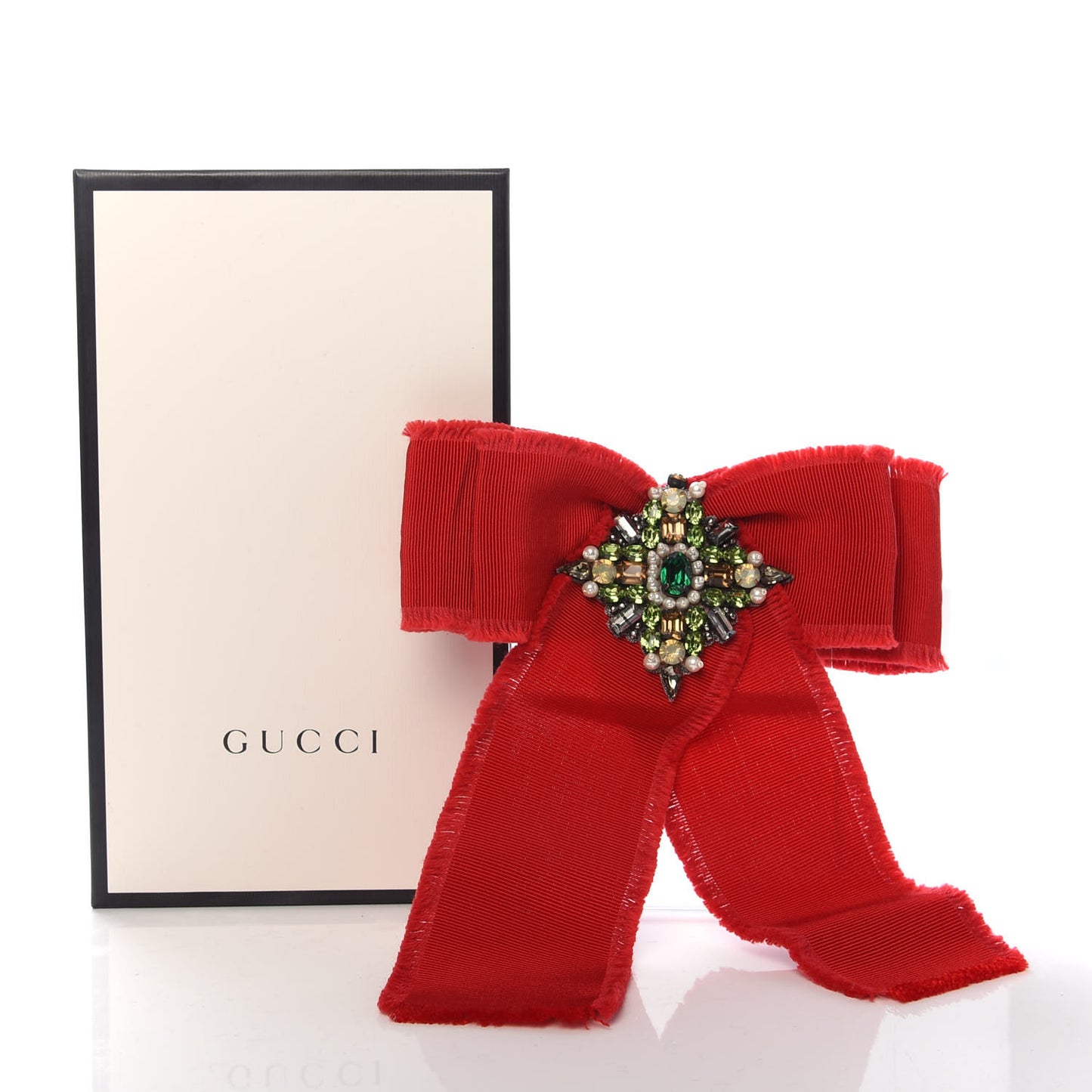 Grosgrain Crystal Bow Brooch Red