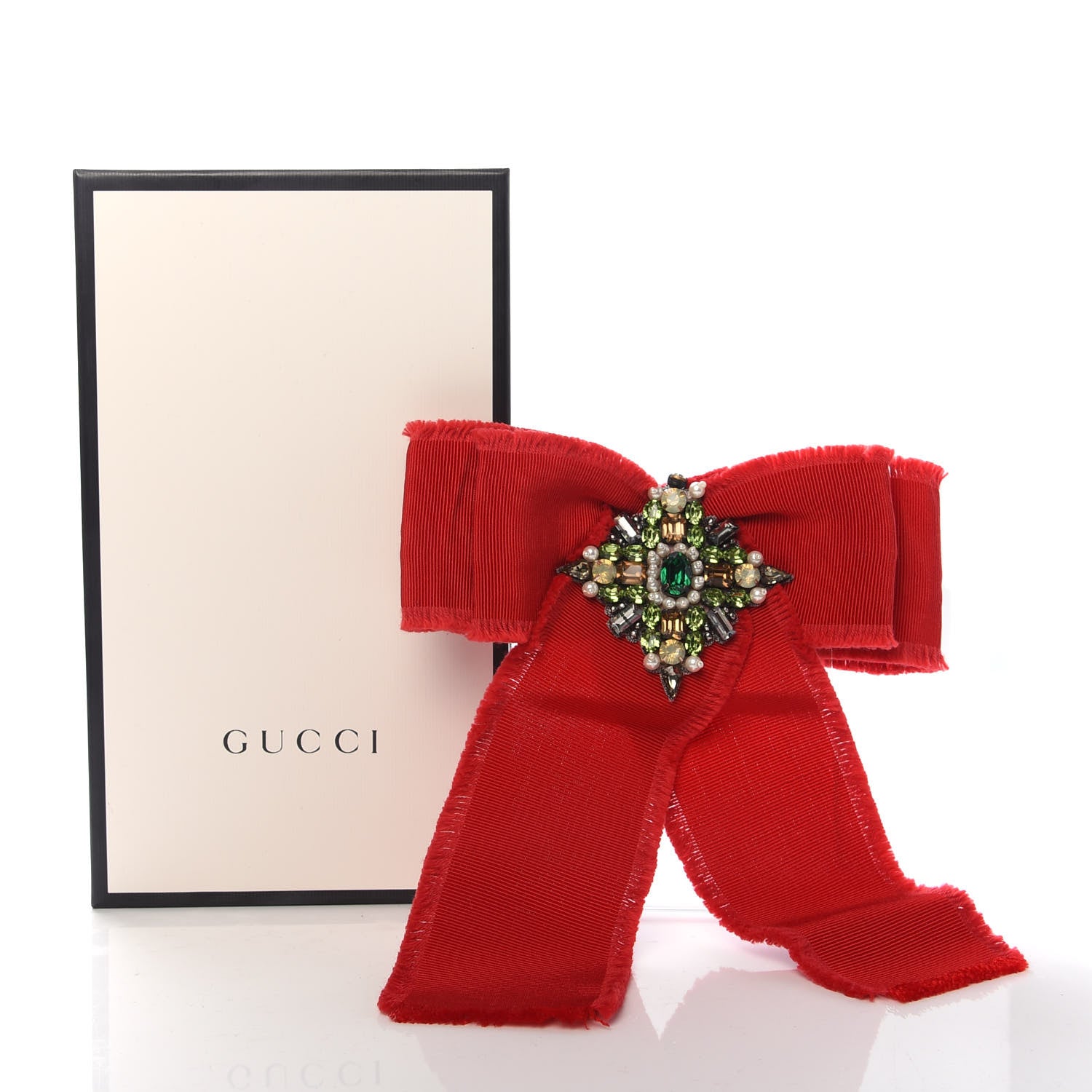Gucci Grosgrain Crystal Bow Brooch Red 6 of 6