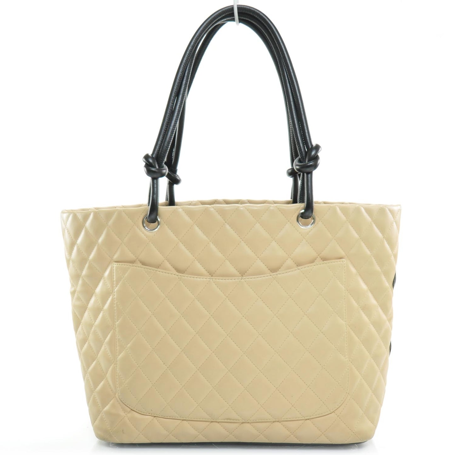 Calfskin Quilted Large Cambon Tote Beige Black