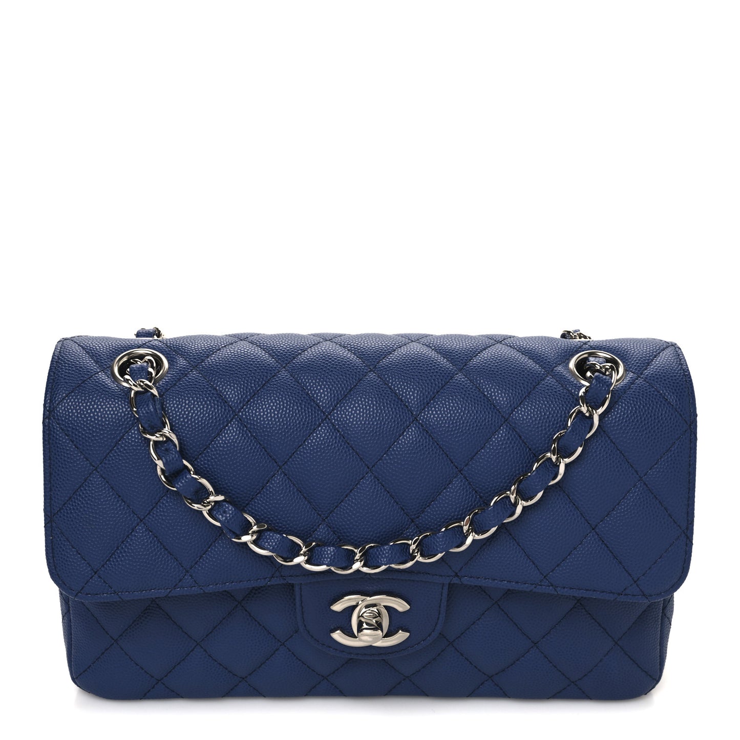 Caviar Quilted Small Double Flap Blue