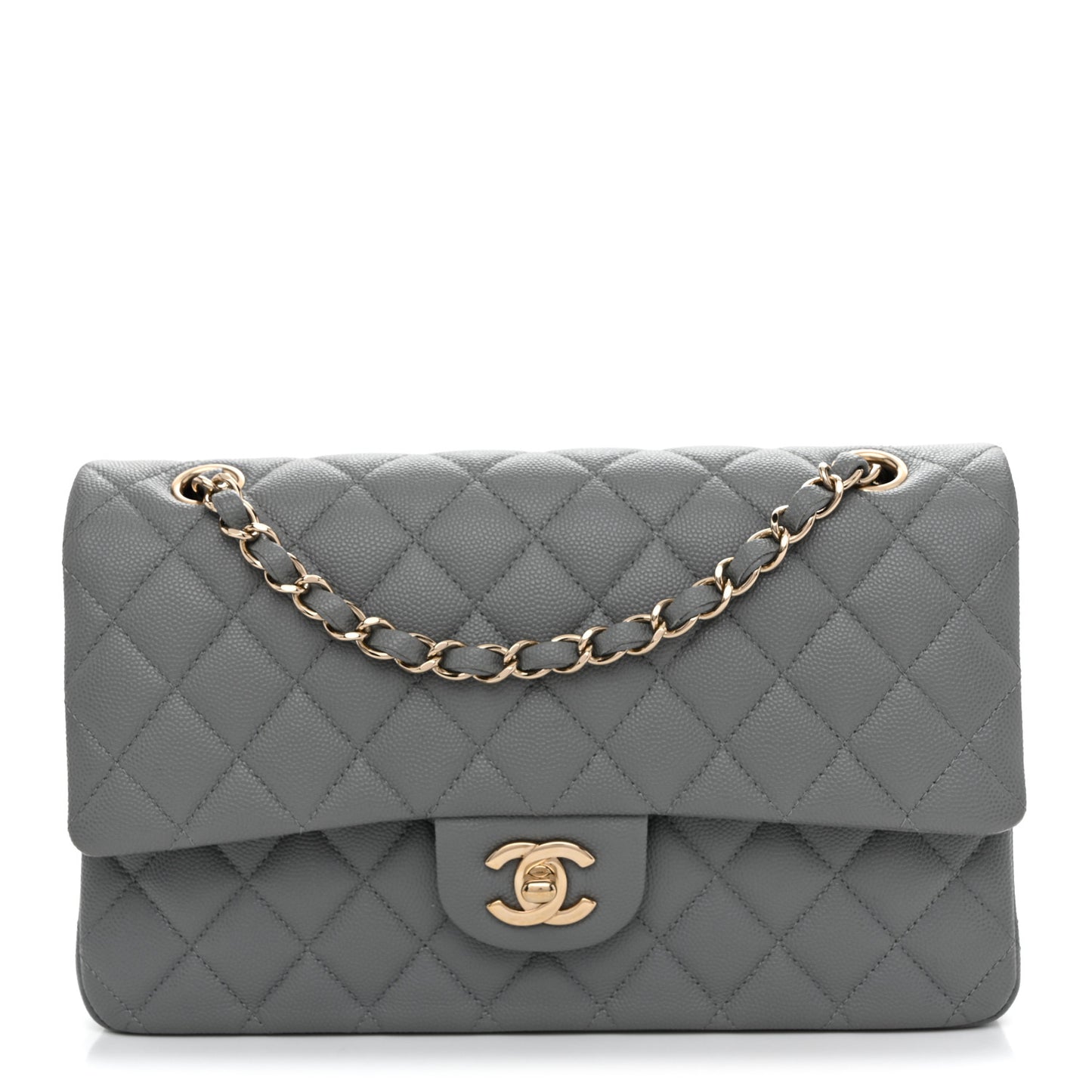 Caviar Quilted Medium Double Flap Grey