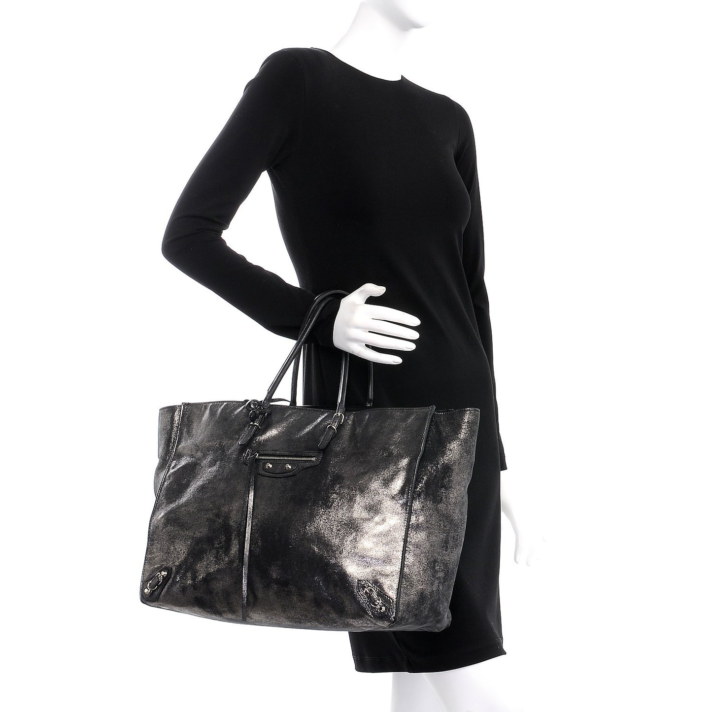 Metallic Calfskin Milkyway Papier A4 Tote Black