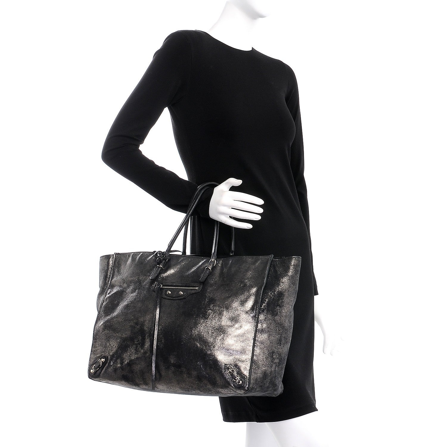 Balenciaga Metallic Calfskin Milkyway Papier A4 Tote Black 2 of 7