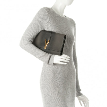 Saint Laurent Lizard Calfskin Embossed Classic Y Ligne Clutch Gray 2 of 7