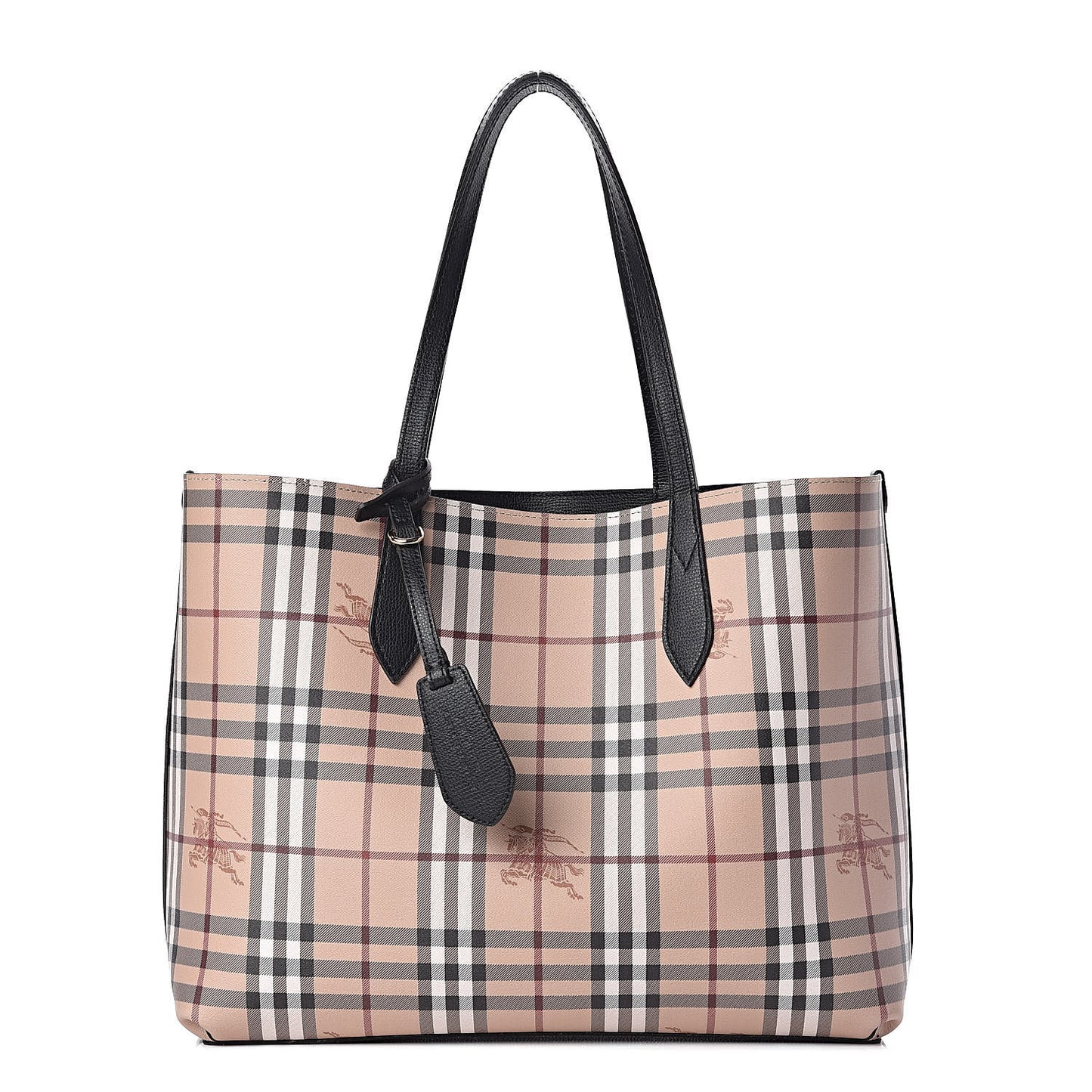 Grainy Calfskin Haymarket Check Medium Reversible Tote Black