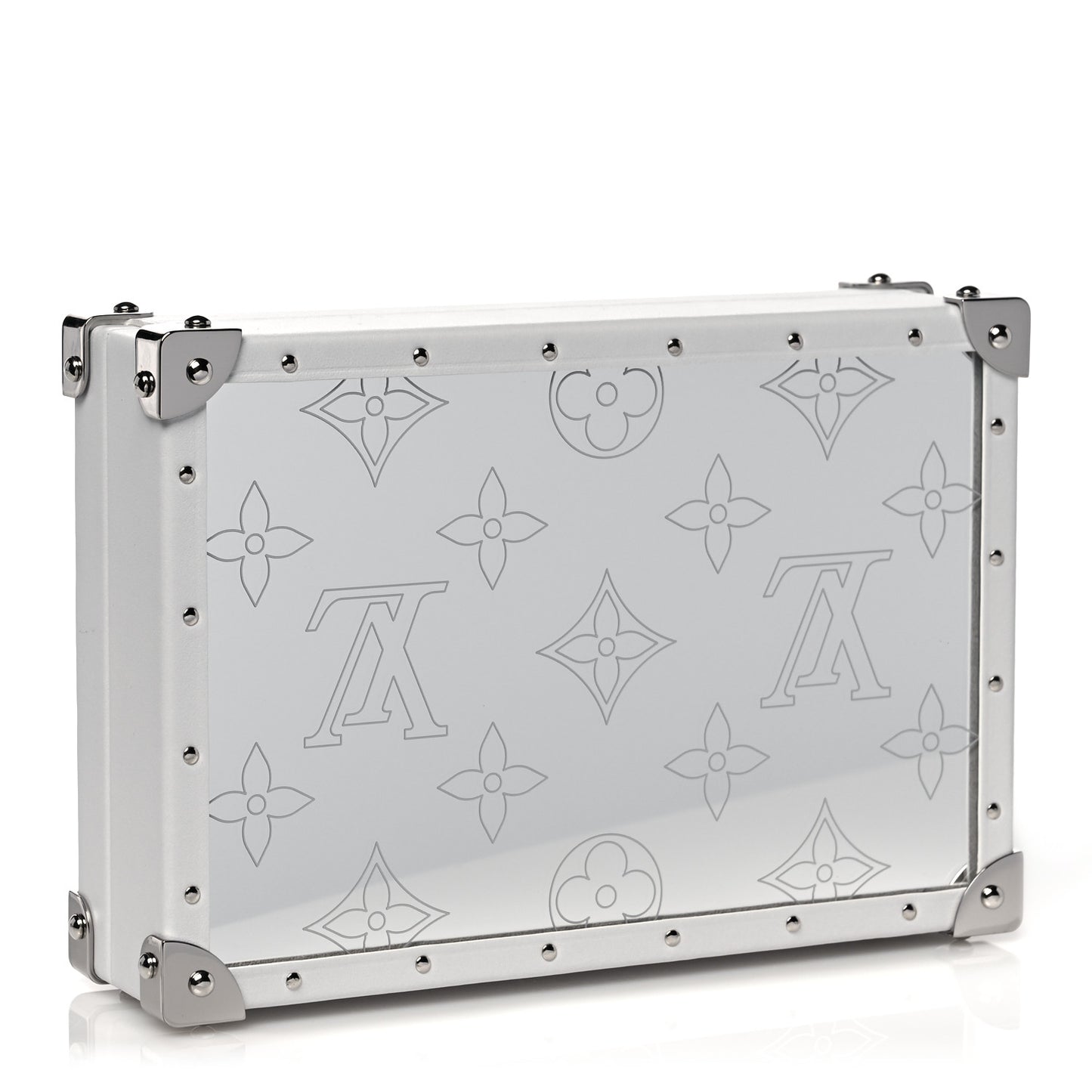Calfskin Mirror Monogram Etched Jewelry Box Trunk White