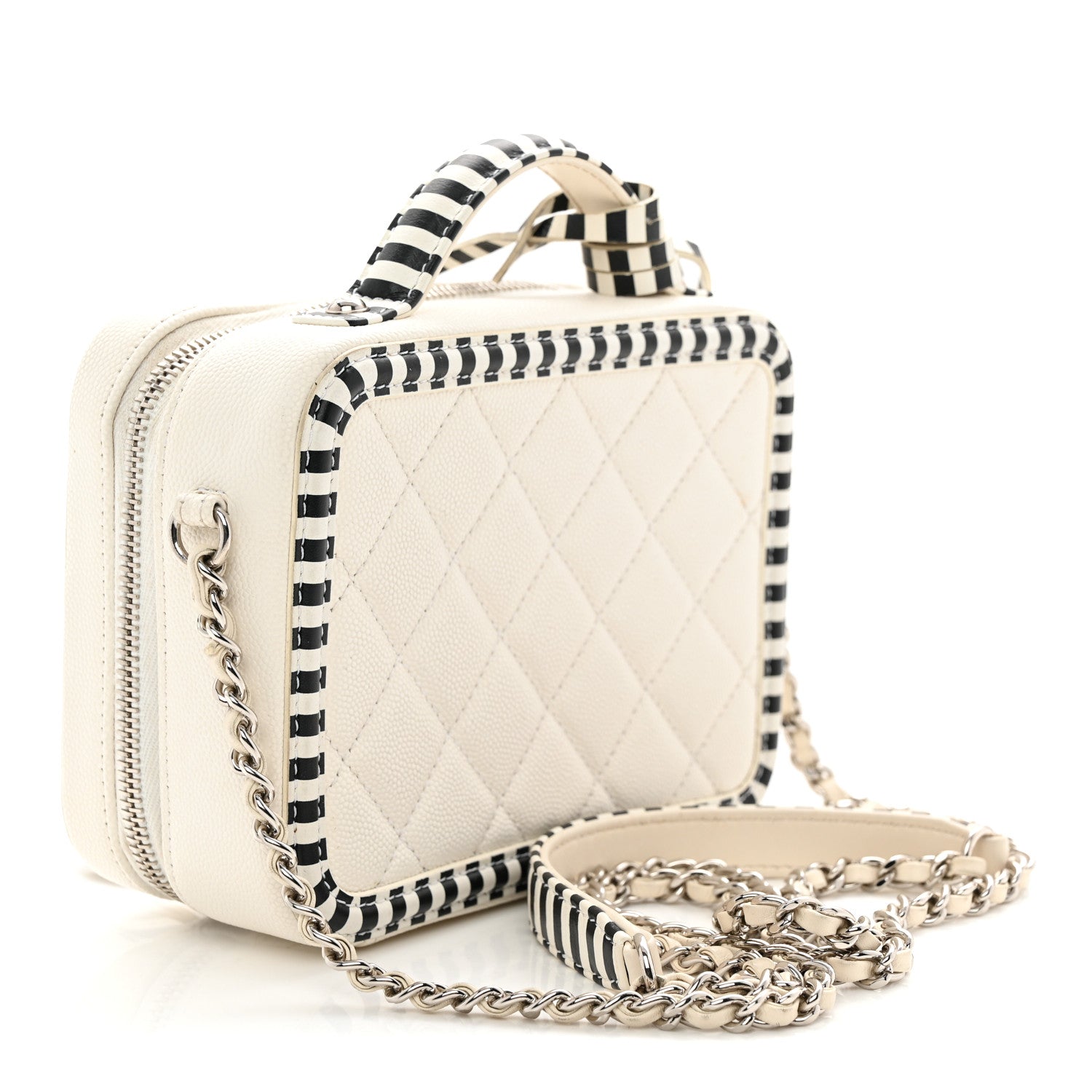 Chanel Caviar Quilted Striped Small CC Filigree Vanity Case White Black 2 of 10