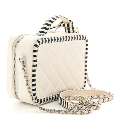 Chanel Caviar Quilted Striped Small CC Filigree Vanity Case White Black 2 of 10