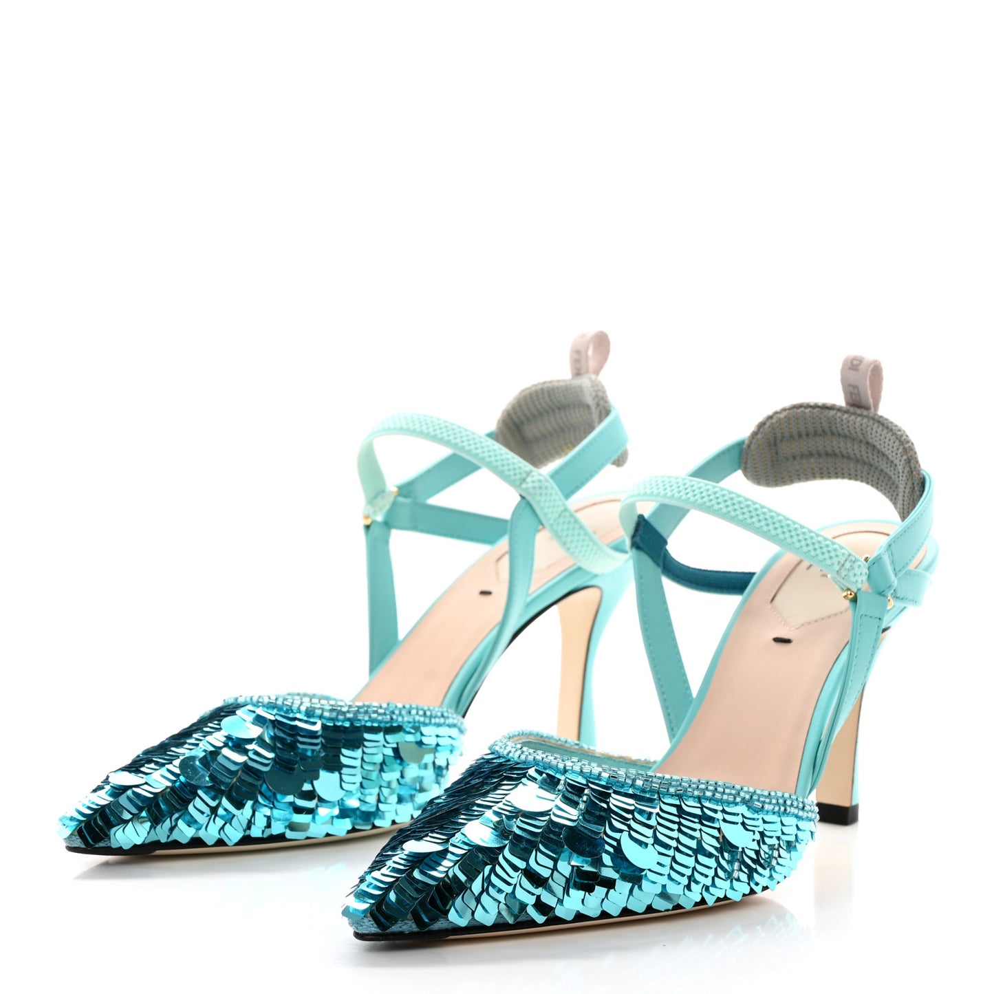 Organza Sequin Paillettes Colibri Lite 85mm Slingback Pumps 37 Nudo Blue Tiffany