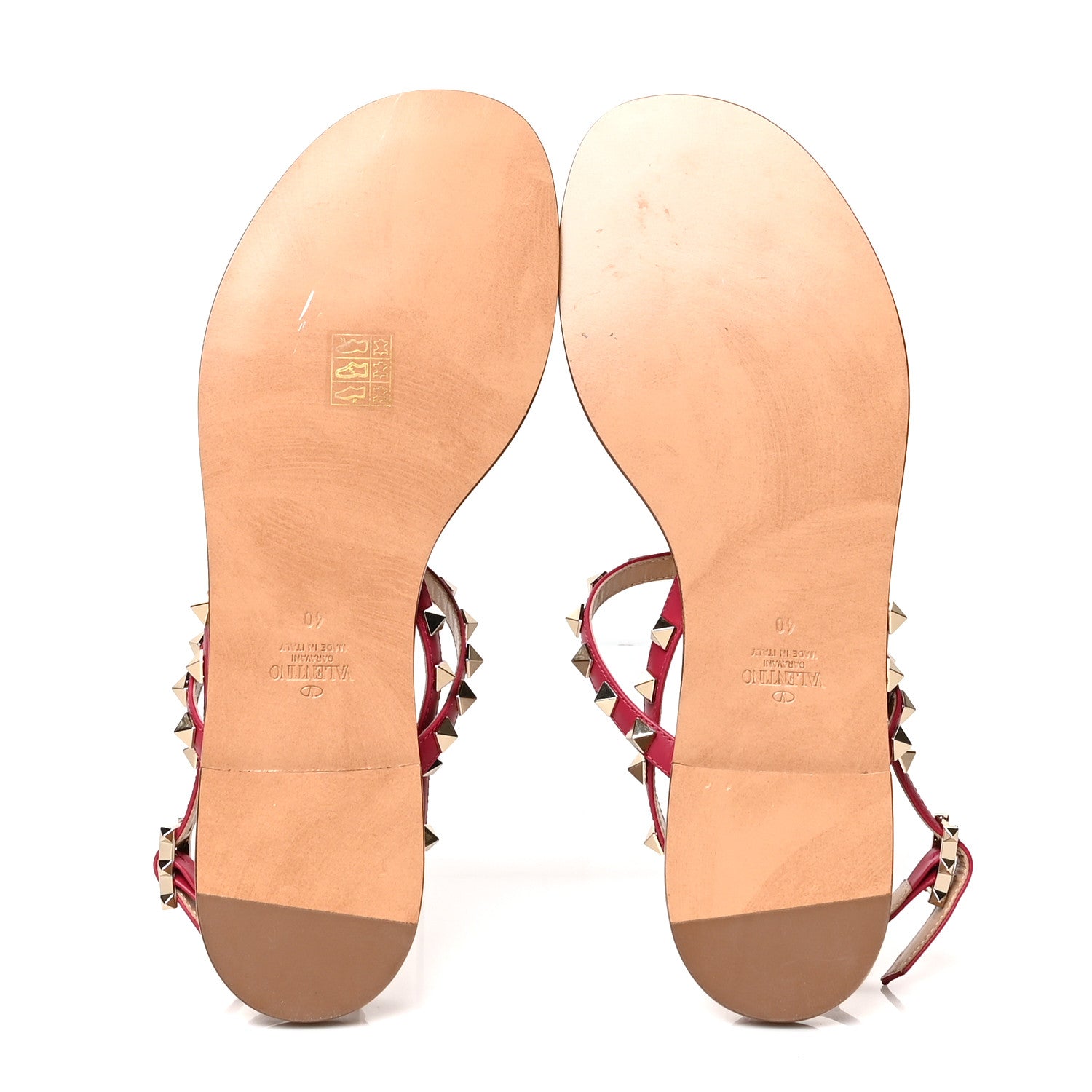 Valentino Garavani Calfskin Rockstud T-Strap Flat Thong Slingback Sandals 40 Rosso 5 of 7