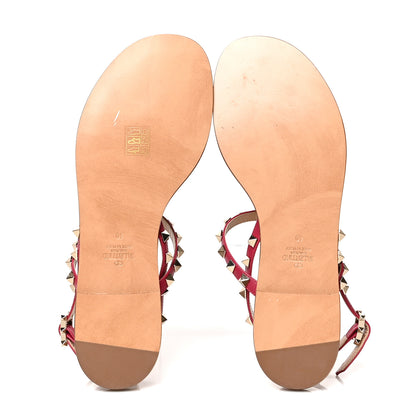 Valentino Garavani Calfskin Rockstud T-Strap Flat Thong Slingback Sandals 40 Rosso 5 of 7