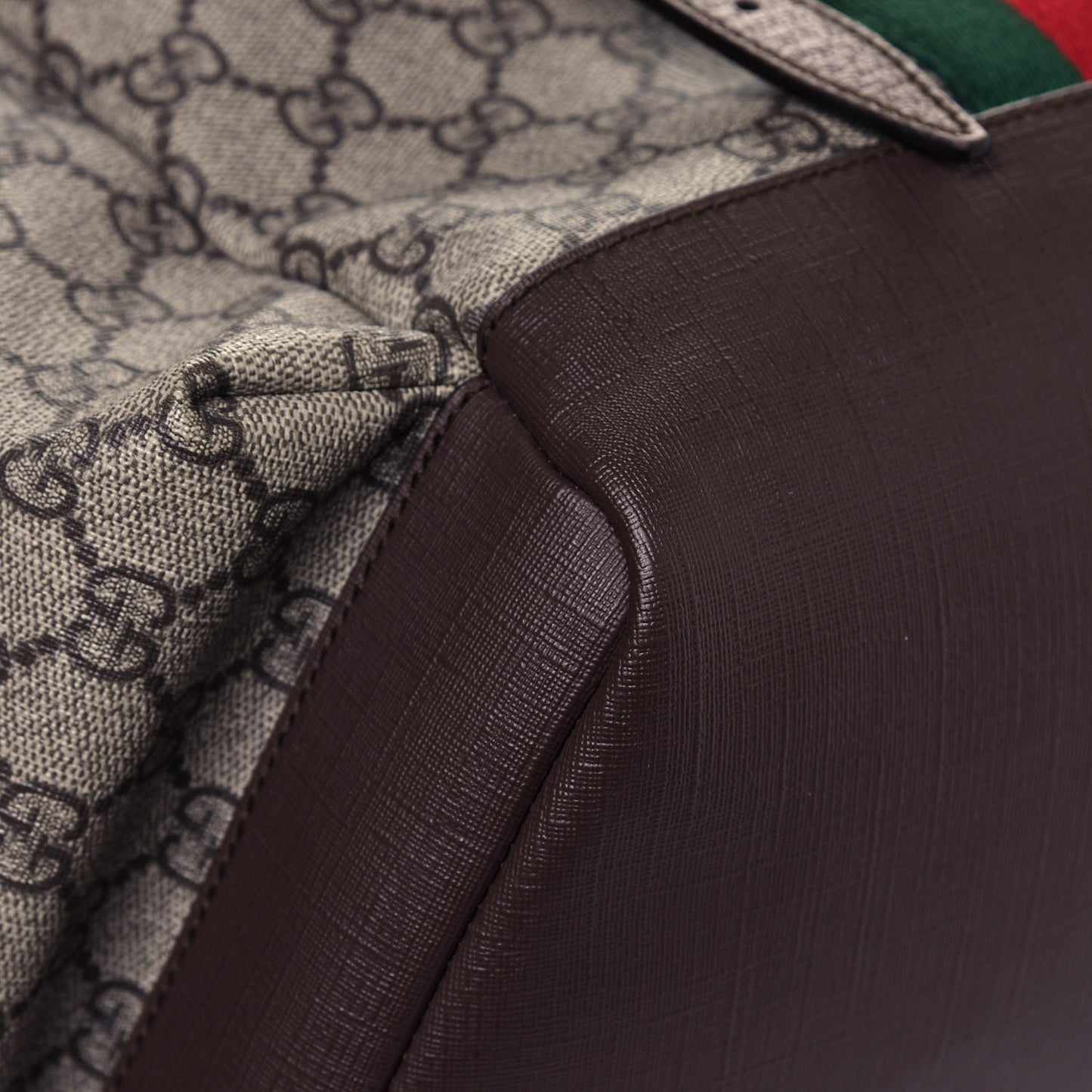 GG Supreme Monogram Medium Ophidia Double Buckle Backpack Brown