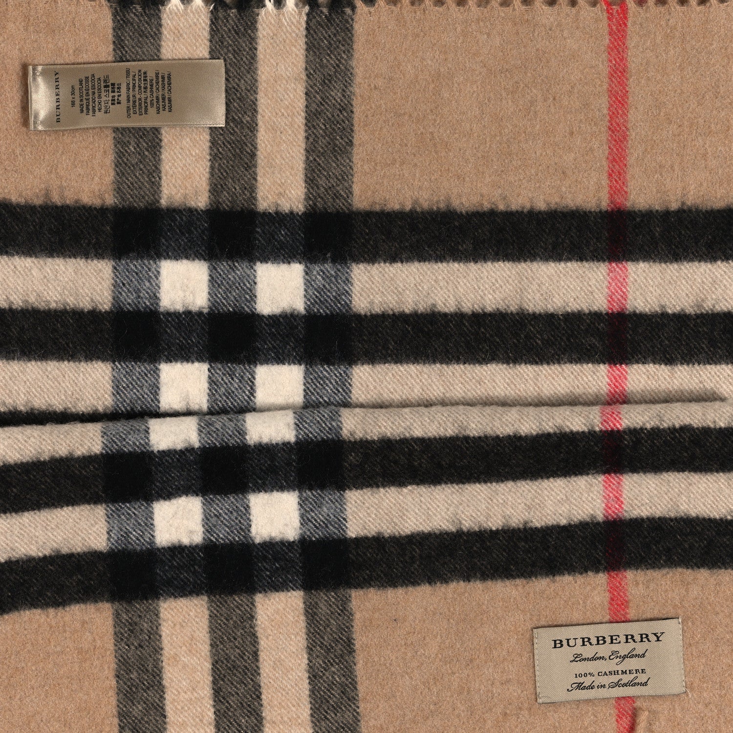 Burberry Cashmere Giant Check Fringe Scarf Camel 3 of 3