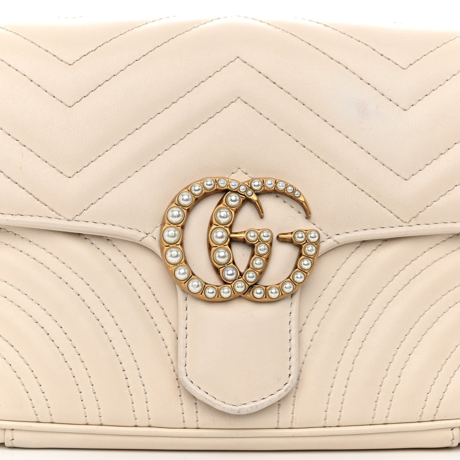 Gucci Calfskin Matelasse Pearly GG Marmont Chain Belt Bag Mystic White 8 of 15