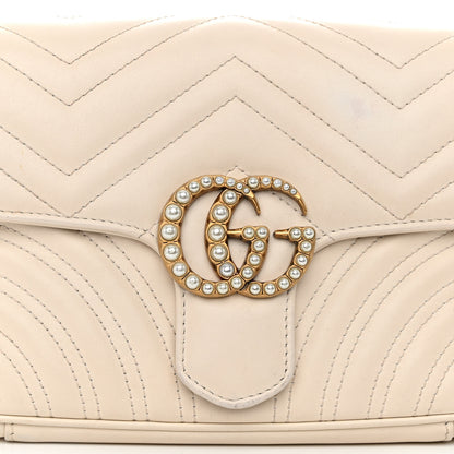 Gucci Calfskin Matelasse Pearly GG Marmont Chain Belt Bag Mystic White 8 of 15
