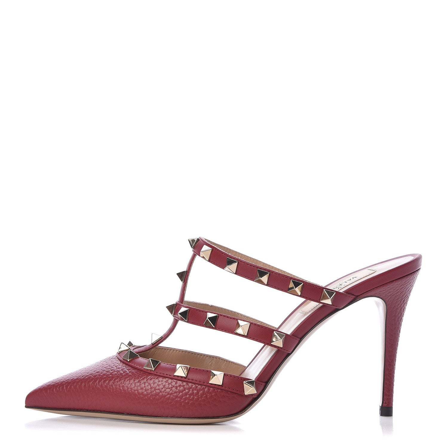Valentino Garavani Pebbled Calfskin Rockstud 90mm Cage Mules 38.5 Rubino 1 of 8
