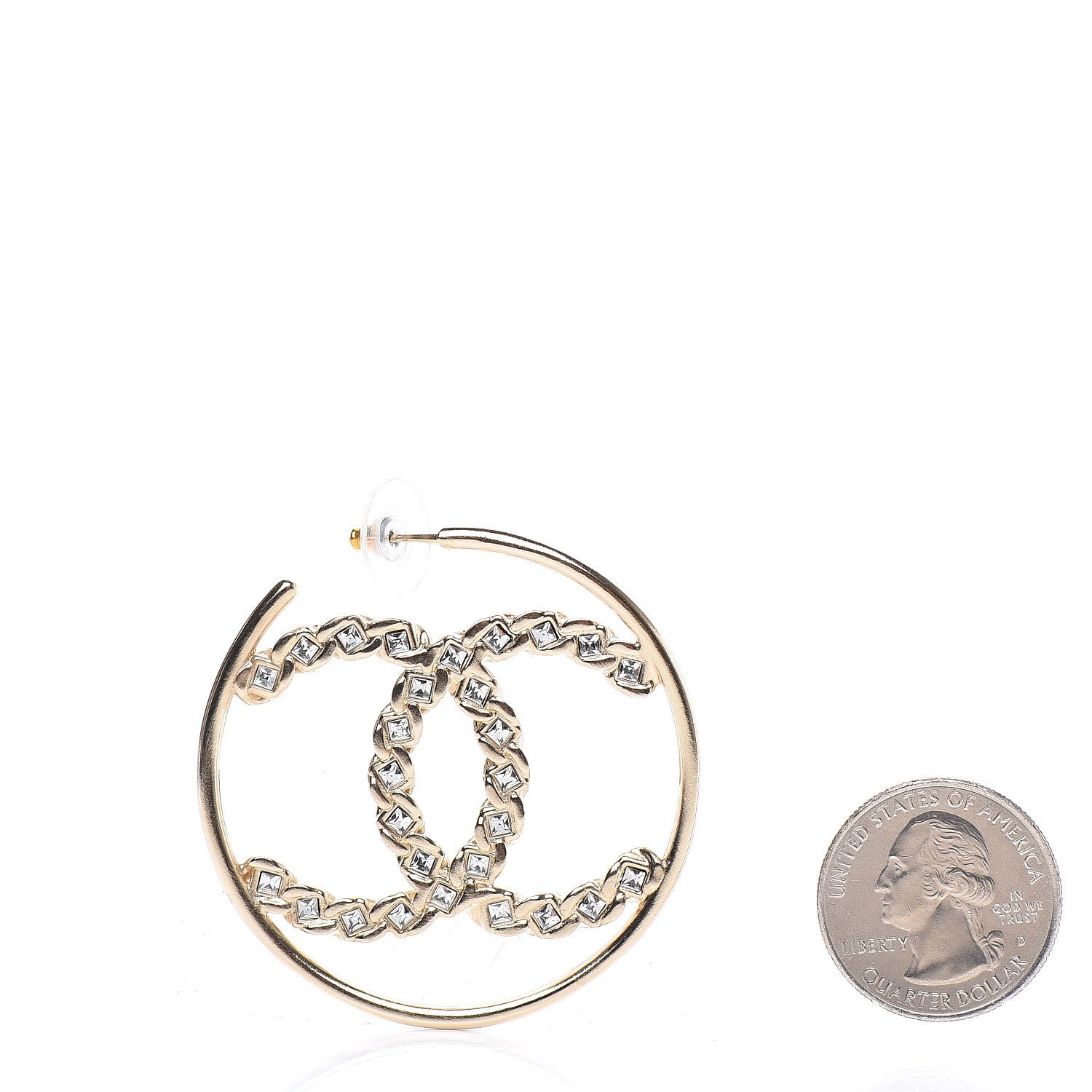 Chanel Crystal High Society CC Hoop Earrings Gold 2 of 5