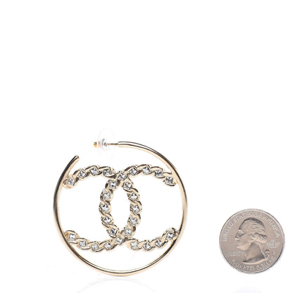 Chanel Crystal High Society CC Hoop Earrings Gold 2 of 5