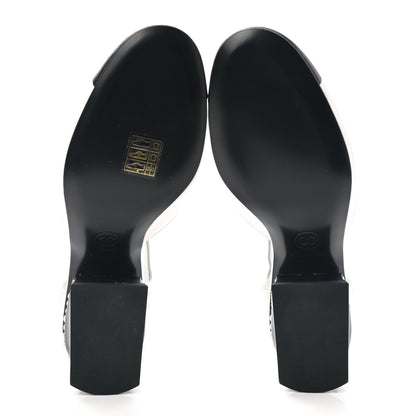 Chanel Shiny Goatskin Pearl Mary Jane Flats 35 White Black 5 of 9