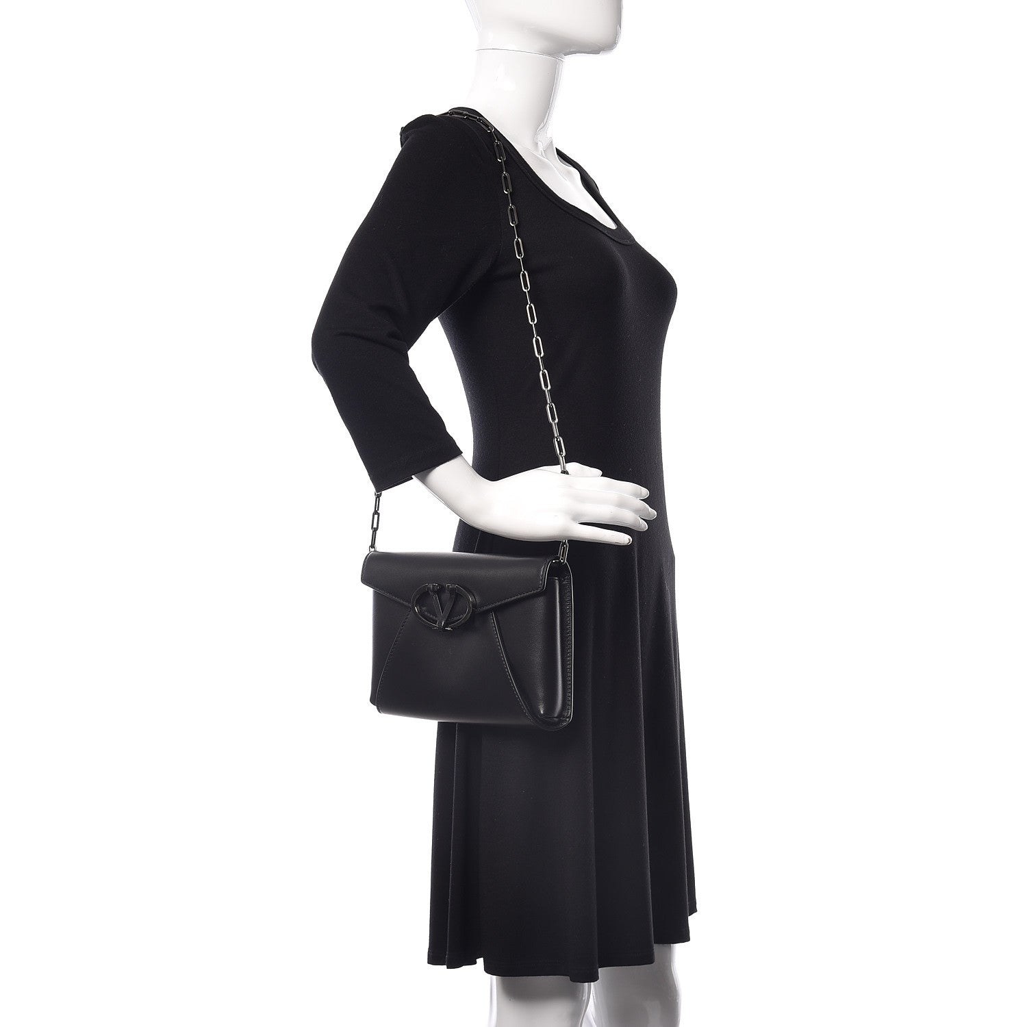 Valentino Garavani Calfskin V Rivet Chain Clutch Black 2 of 9