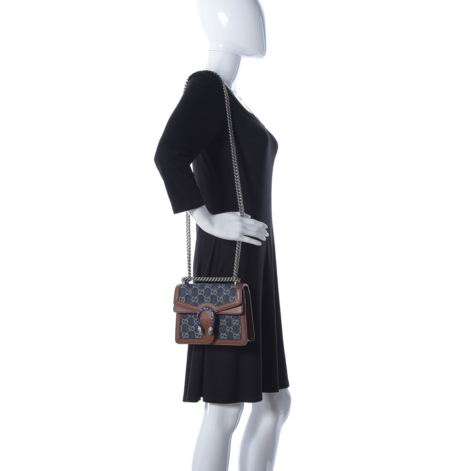 Gucci New Denim GG Monogram Dollar Calfskin Enamel Mini Dionysus Shoulder Bag Blue Tea Cuir Epilog Electric Blue 2 of 9