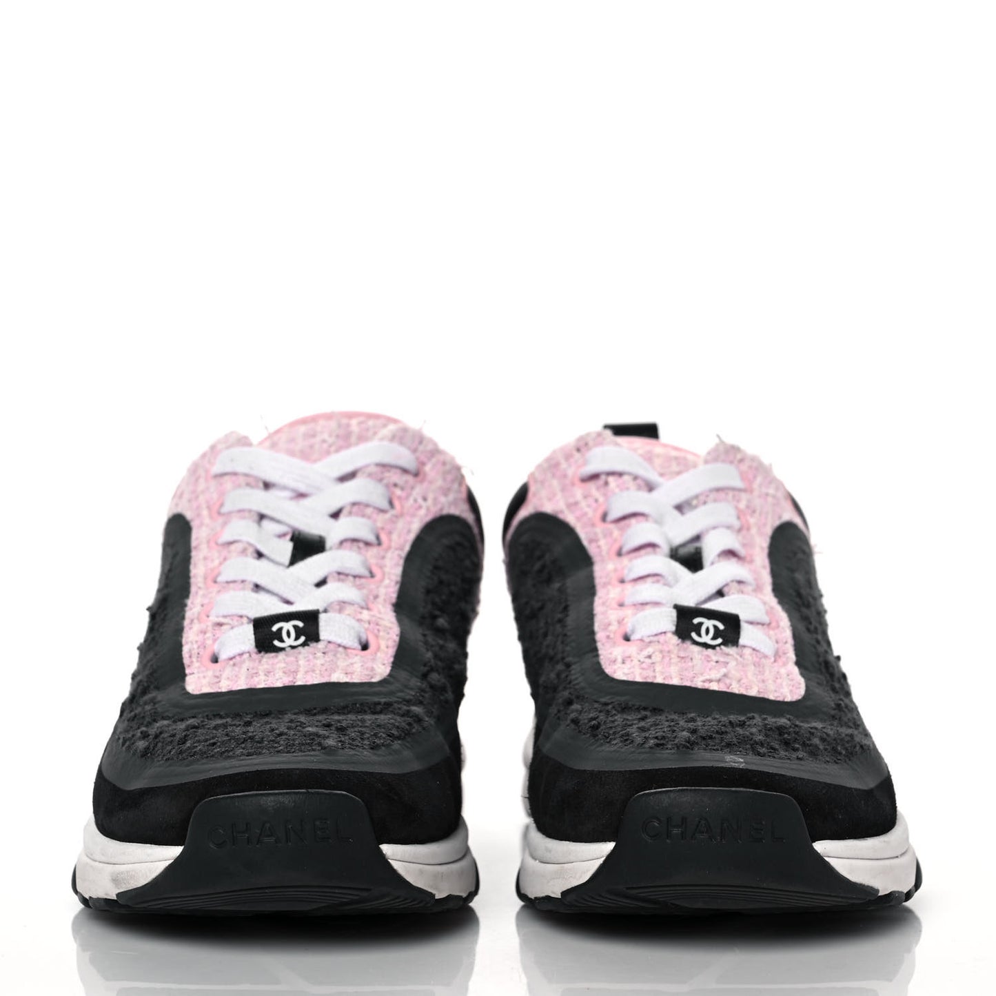 Tweed Suede Calfskin CC Sneakers 35.5 Gray Pink