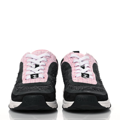 Chanel Tweed Suede Calfskin CC Sneakers 35.5 Gray Pink 2 of 9