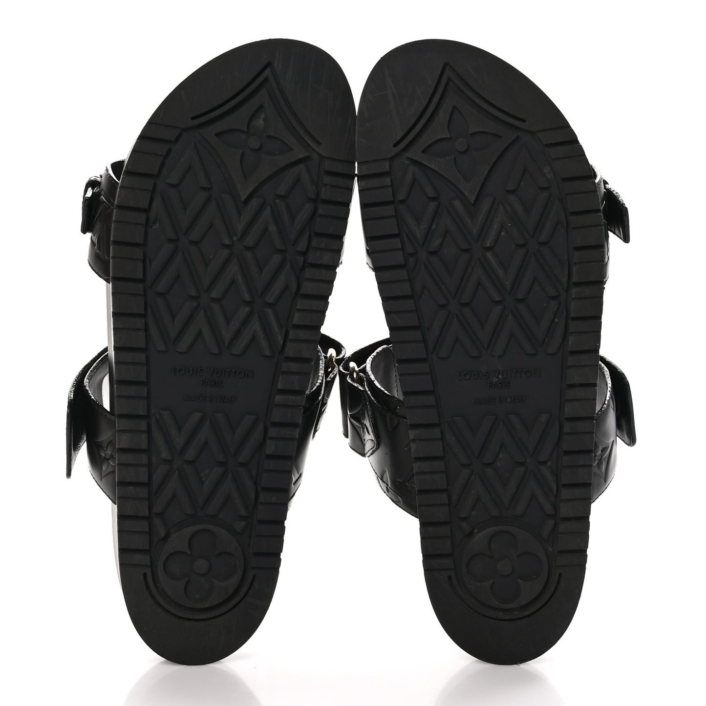 Lambskin Embossed Monogram Bom Dia Flat Mule Sandals 38.5 Black