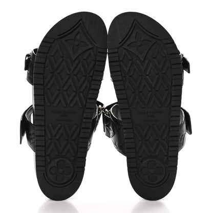 Louis Vuitton Lambskin Embossed Monogram Bom Dia Flat Mule Sandals 38.5 Black 5 of 9