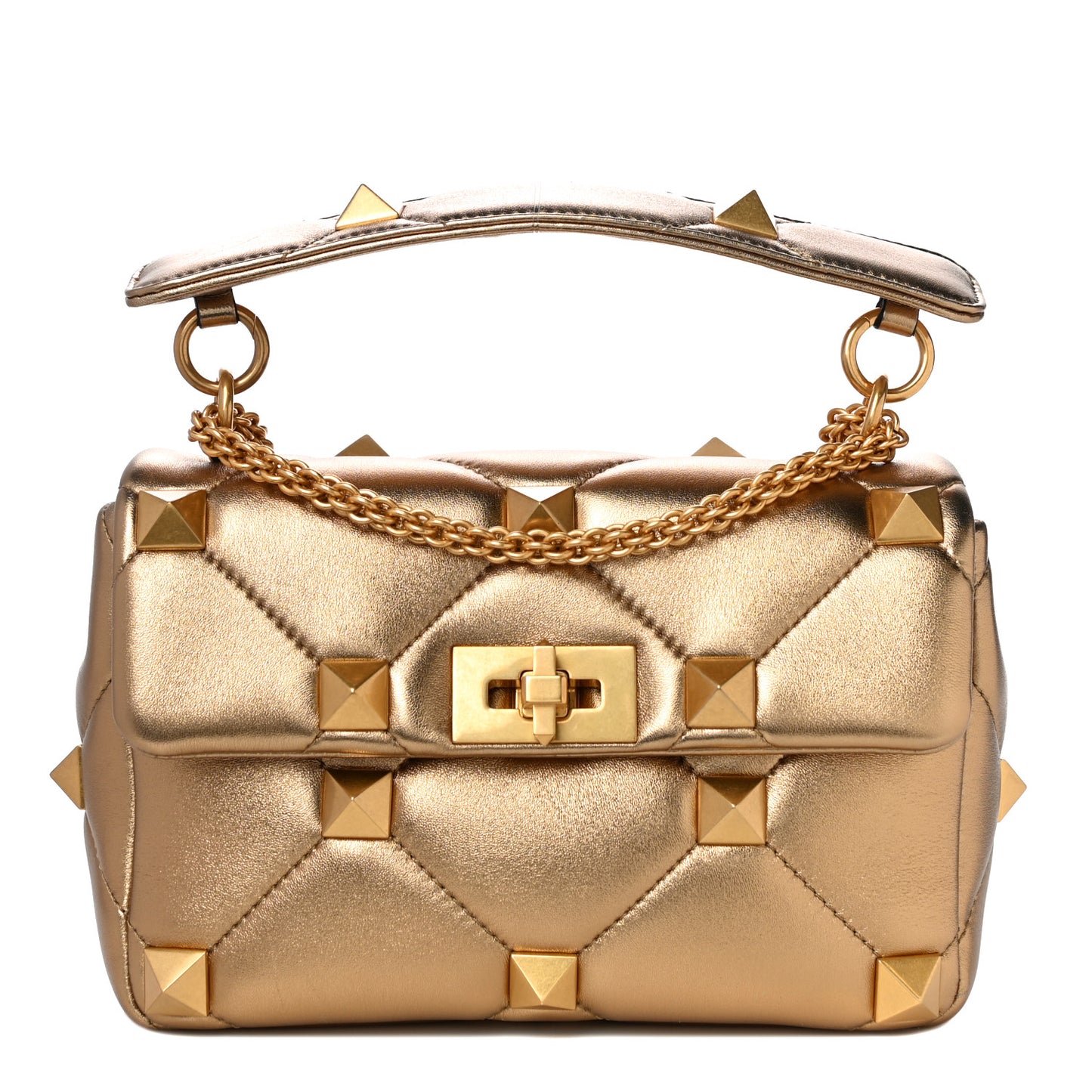 Nappa Medium Roman Stud Shoulder Bag Antique Brass