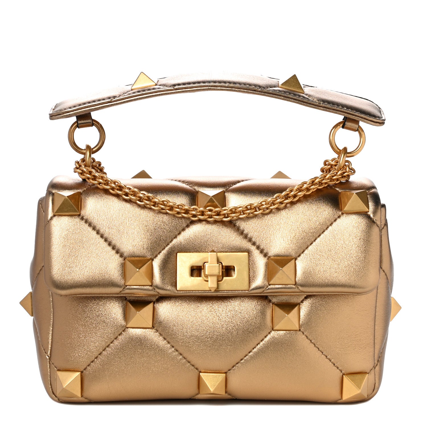 Valentino Garavani Nappa Medium Roman Stud Shoulder Bag Antique Brass 1 of 9