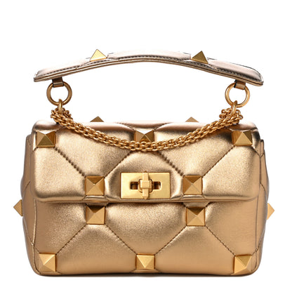 Valentino Garavani Nappa Medium Roman Stud Shoulder Bag Antique Brass 1 of 9