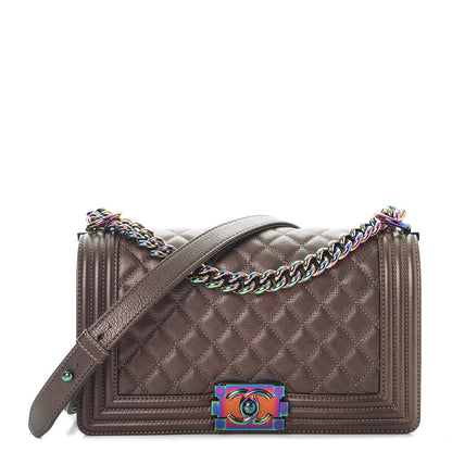 Chanel Iridescent Goatskin Quilted Medium Boy Flap Dark Gold 1 of 8