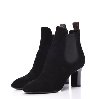 Louis Vuitton Suede Monogram Uniformes Cap Toe Chelsea 75mm Ankle Boots 38 Black 3 of 11
