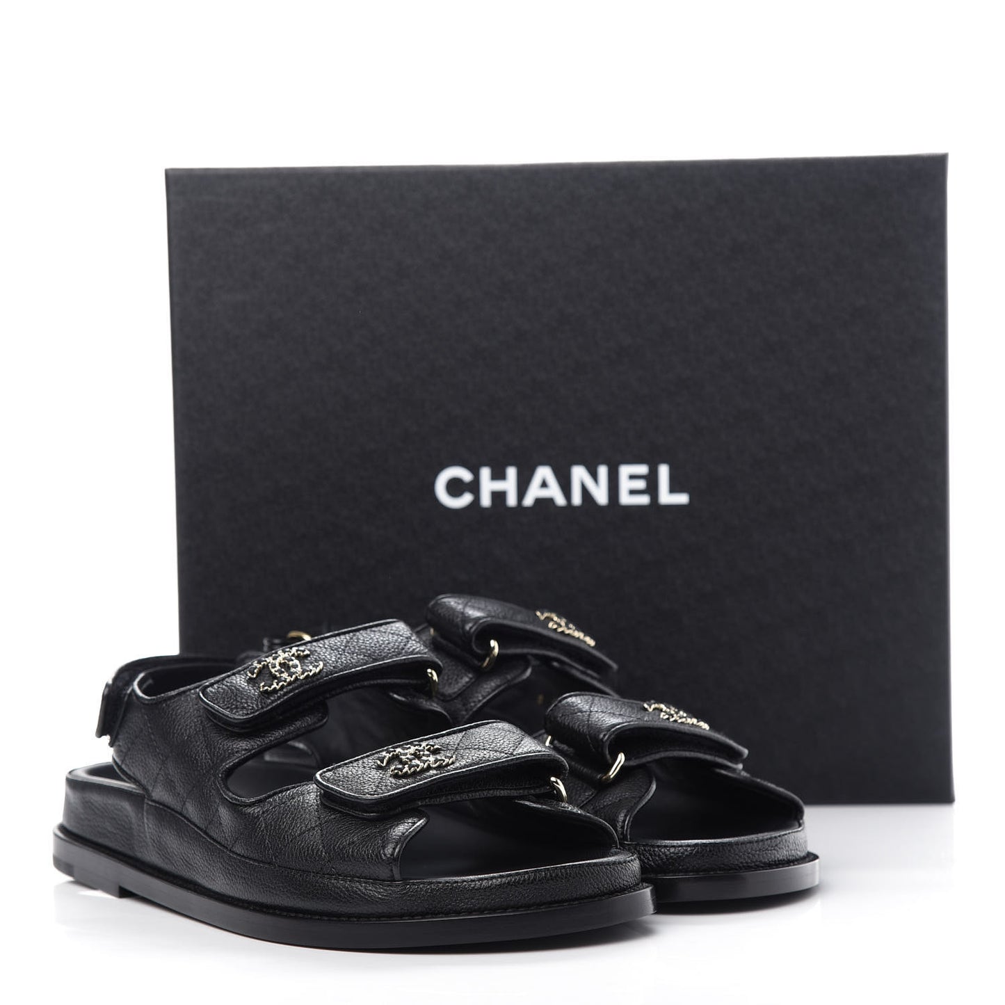 Grained Calfskin Velcro Dad Sandals 38 Black