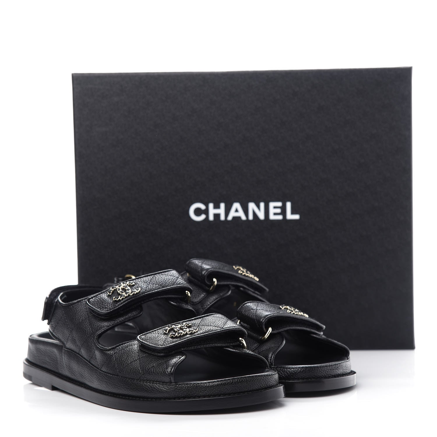 Chanel Grained Calfskin Velcro Dad Sandals 38 Black 11 of 11
